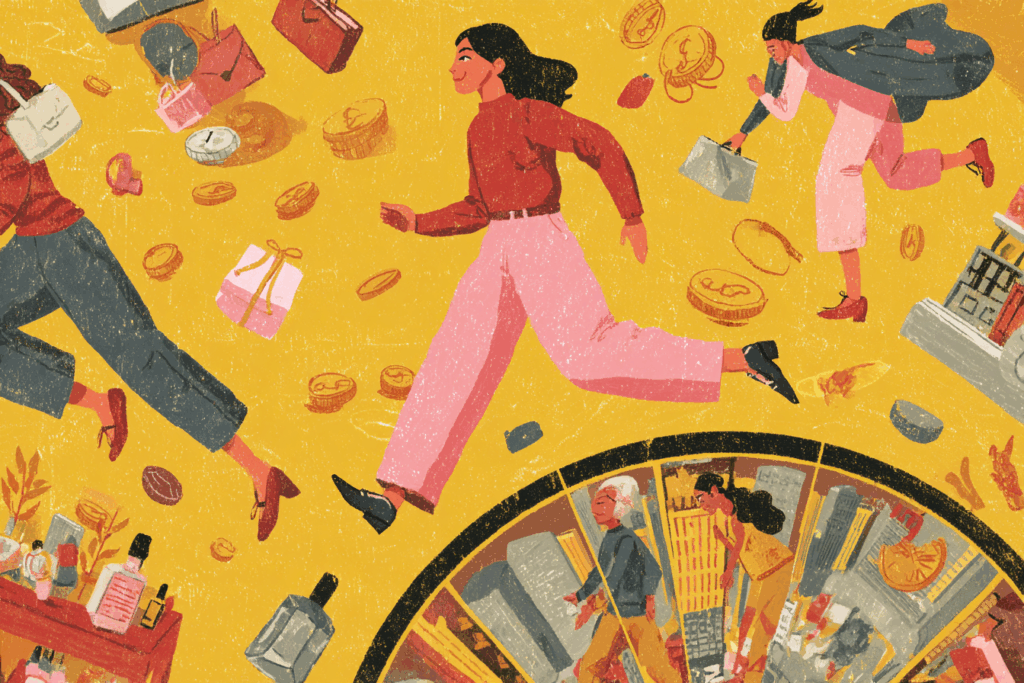 illustration of woman running busy for success