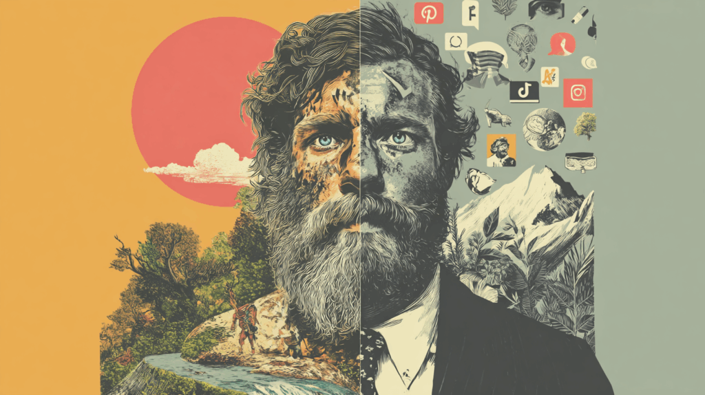 illustration of a man half tribal half modern