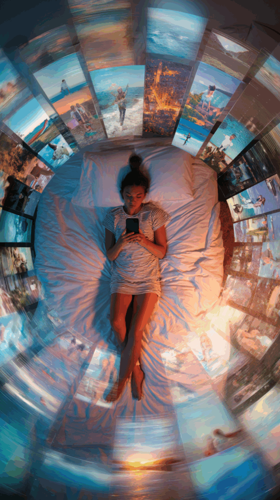 A woman scrolling on social media endless social comparison 