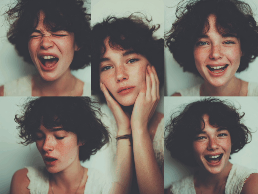woman showing a lot of different emotions