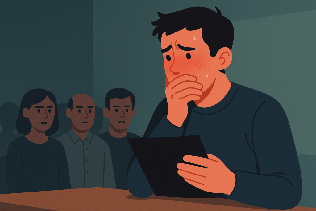 person looking so nervous in front of people