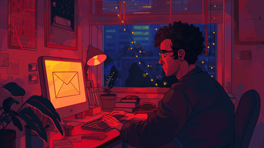 checking email at 3am looking worried