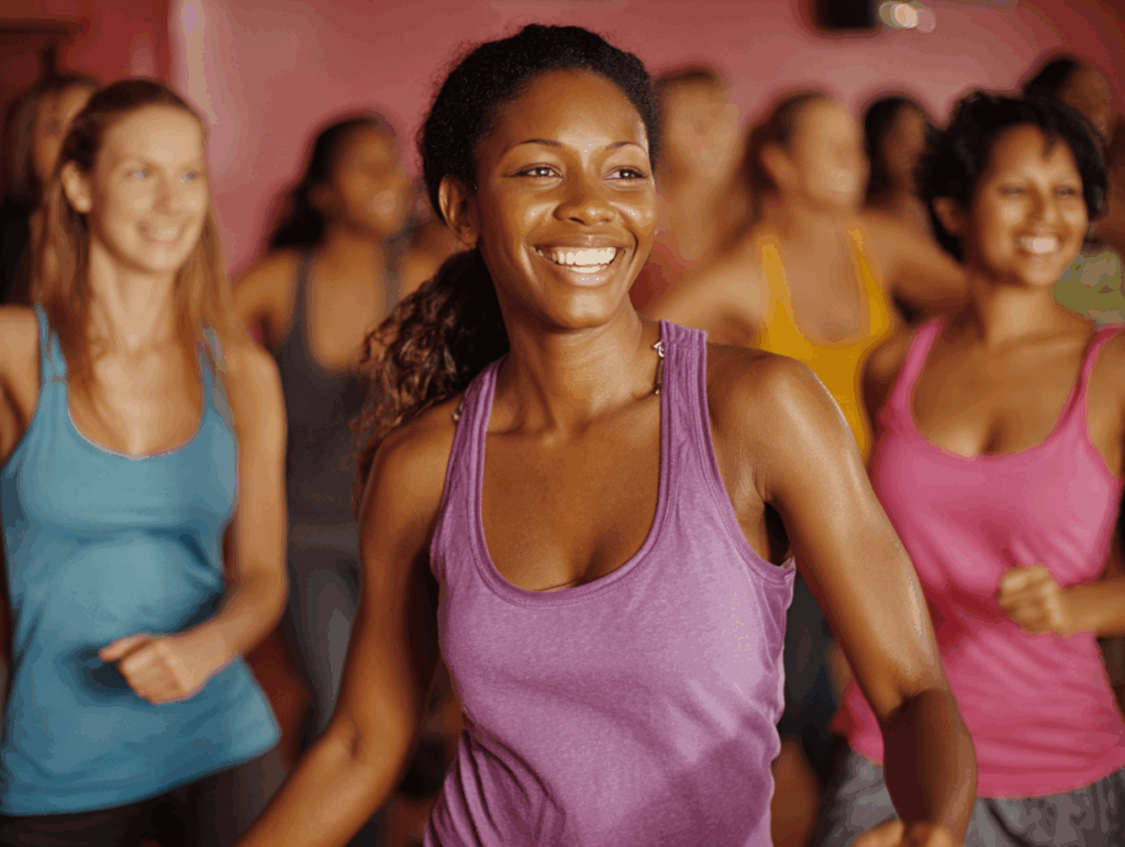 women exercising with big smile