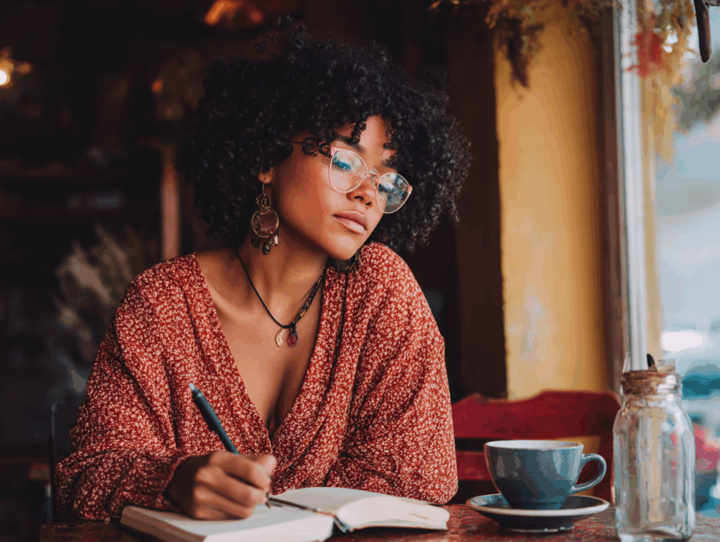 woman writing in planner
